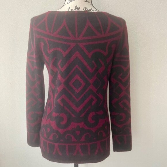 SOPHISTICATED CASHEMERE PULLOVER KNITTED SWEATER SYMETRIC GEOMETRIC PATTERN SZ S - Picture 11 of 16